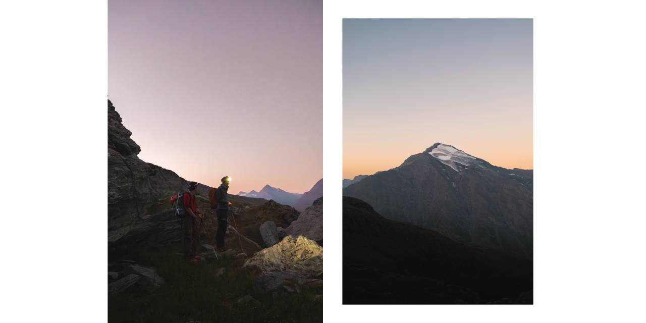 Two climbers facing the summit of Albaron in the summer