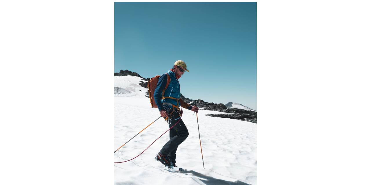 Mountaineer on the way back down after giving up on reaching the summit of Albaron