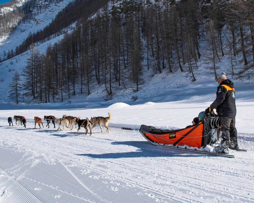 Long established at Aussois, Husky Adventure offers dog-drawn sleigh rides and introductory driving lessons.