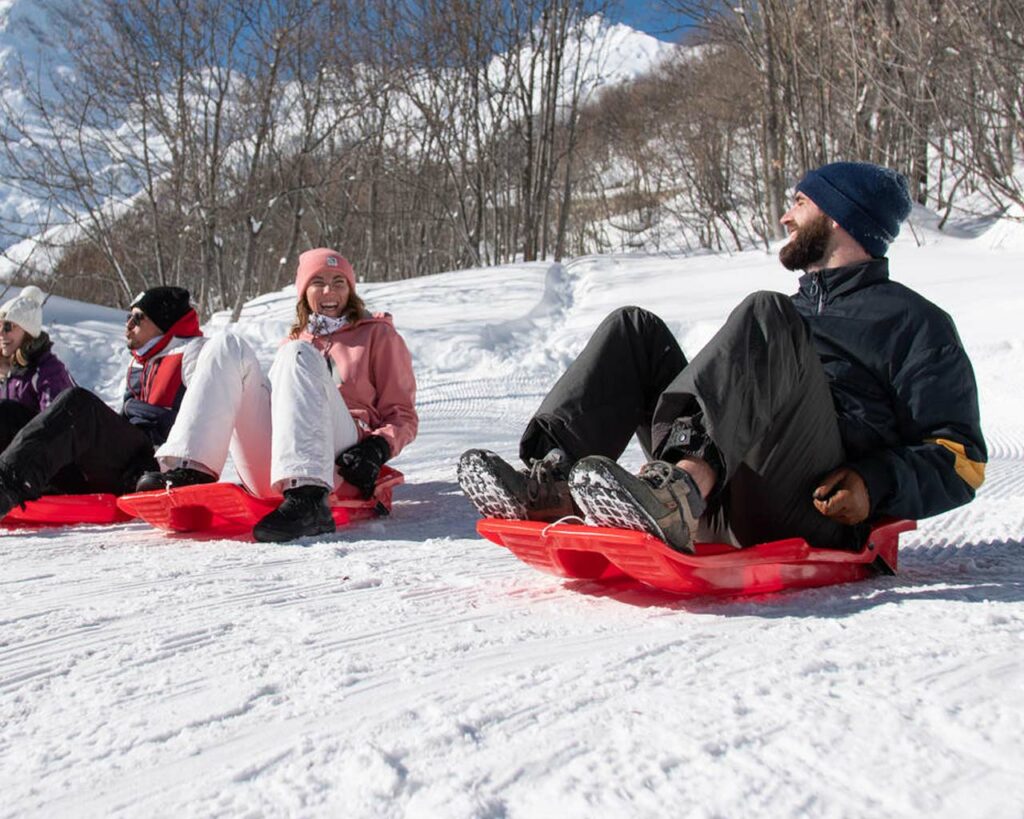 The resort ofAussois has specially designed toboggan runs for young and old alike... So who's going to win?