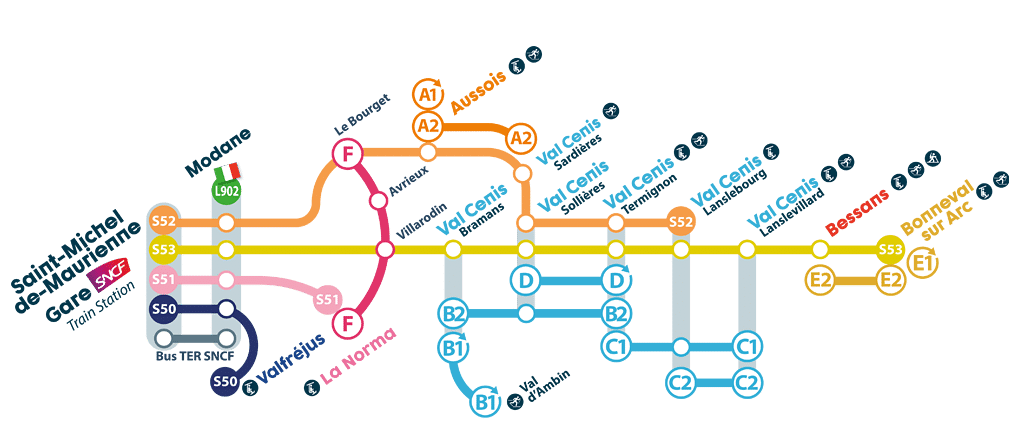 Se déplacer en Haute Maurienne, lignes inter-stations hiver