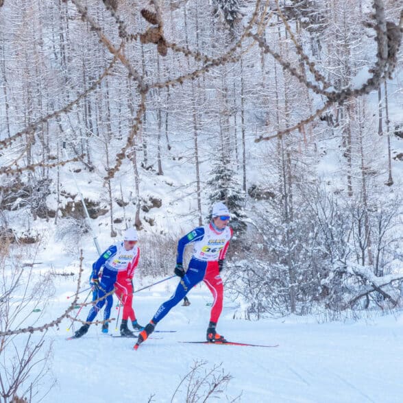 Equipe de France de ski de fond en entrainement à Bessans, station nordique, Haute Maurienne Vanoise