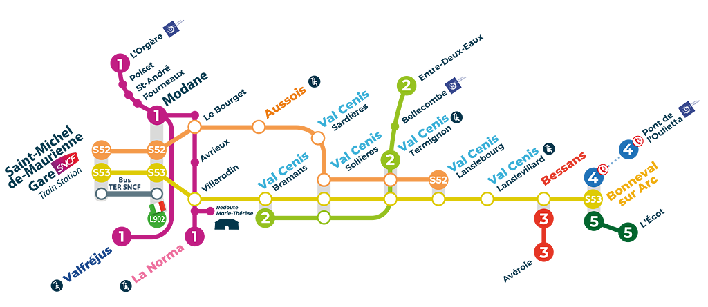 Se déplacer en Haute Maurienne, lignes inter-stations été 2024