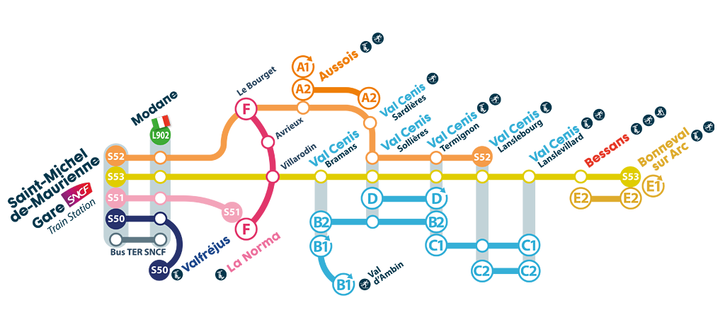 Se déplacer en Haute Maurienne, lignes inter-stations hiver