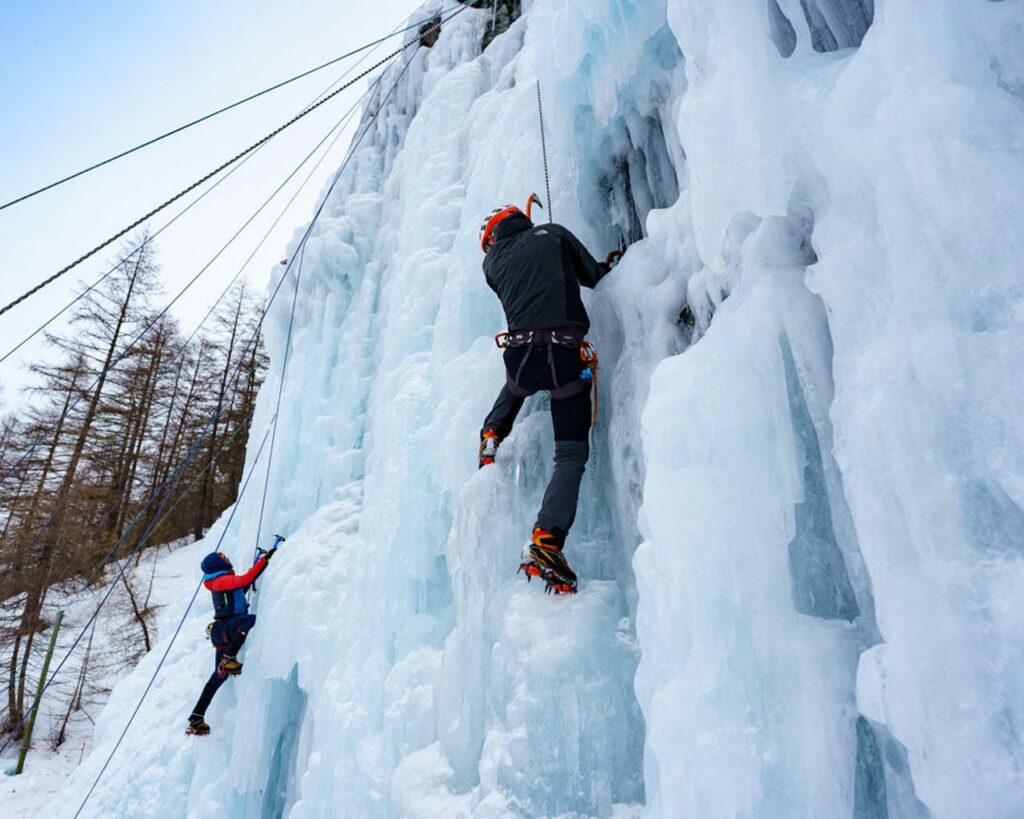 Winter activities on the icefalls at Bonneval sur Arc