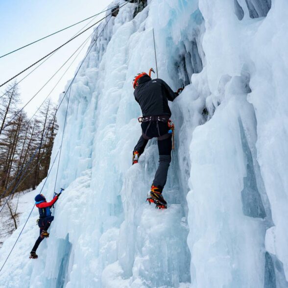 Winter activities on the icefalls at Bonneval sur Arc