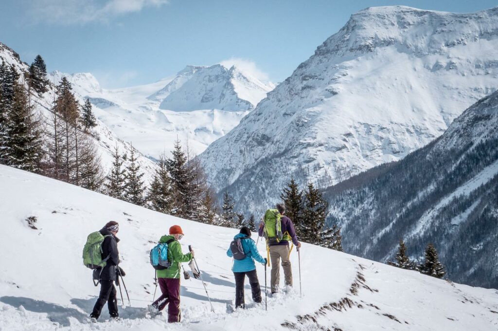 Winter snowshoeing activity in Bonneval sur Arc