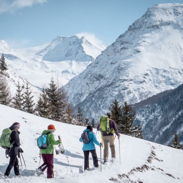 Winter snowshoeing trail activity in Bonneval sur Arc
